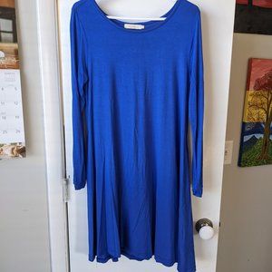 Haomeili Vogue Fashion Royal Blue Long Sleeve Swing Midi Dress Size Large